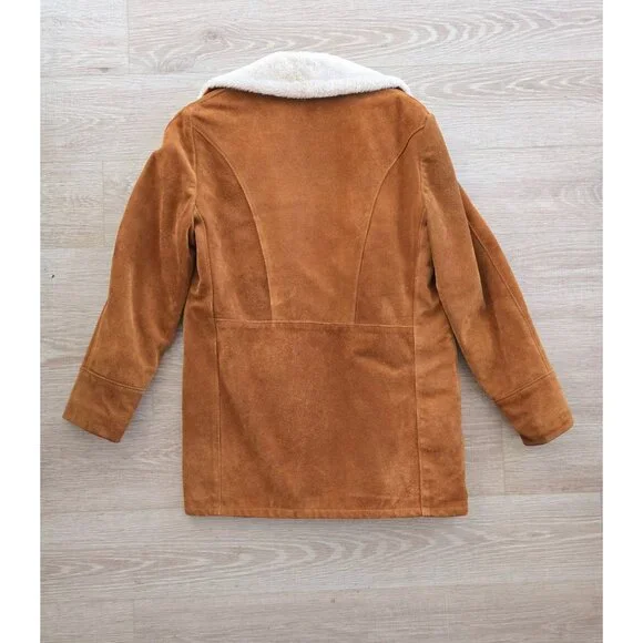 Schott NYC Rancher Western Barn Suede Leather Coat 40 Vintage Faux Fur Sherpa M